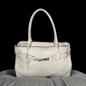 Coach Hampton Belted Satchel F08A71 Bone Leather Silver Nickel Top Handle Bag